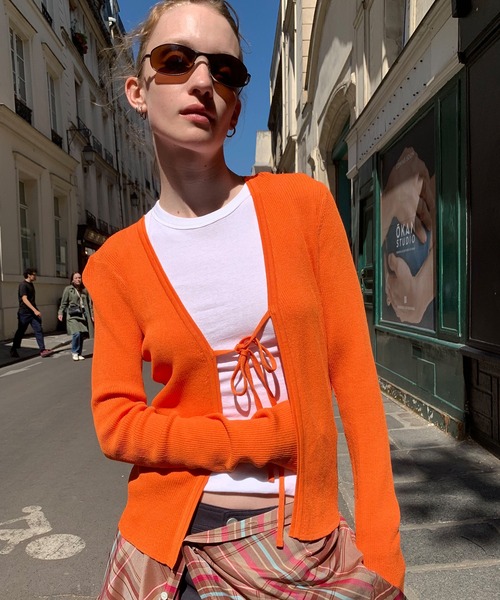 chuclla（チュクラ）の「【LONSLAN】フロントリボン リブカーデ CHLONW25a001（カーディガン/ボレロ・レディース・ブルー/ホワイト/オレンジ/ブラック/グレー・M）」の5枚目の写真