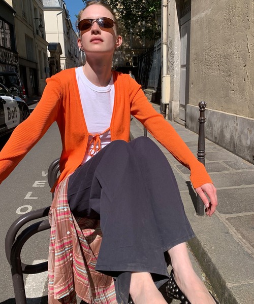 chuclla（チュクラ）の「【LONSLAN】フロントリボン リブカーデ CHLONW25a001（カーディガン/ボレロ・レディース・ブルー/ホワイト/オレンジ/ブラック/グレー・M）」の19枚目の写真