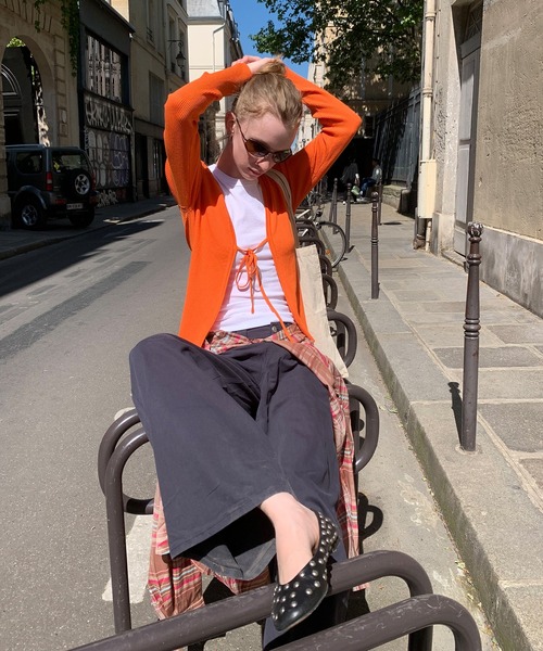 chuclla（チュクラ）の「【LONSLAN】フロントリボン リブカーデ CHLONW25a001（カーディガン/ボレロ・レディース・ブルー/ホワイト/オレンジ/ブラック/グレー・M）」の20枚目の写真