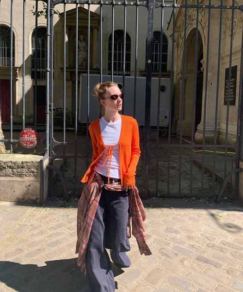 chuclla（チュクラ）の「【LONSLAN】フロントリボン リブカーデ CHLONW25a001（カーディガン/ボレロ・レディース・ブルー/ホワイト/オレンジ/ブラック/グレー・M）」の7枚目の写真