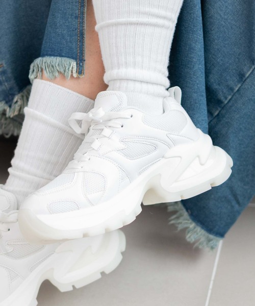 WEGO（ウィゴー）の「WEGO/PUメッシュヒールダッドスニーカー（スニーカー・レディース・ホワイト/ブラック/シルバー・SMALL/MEDIUM/LARGE）」の4枚目の写真