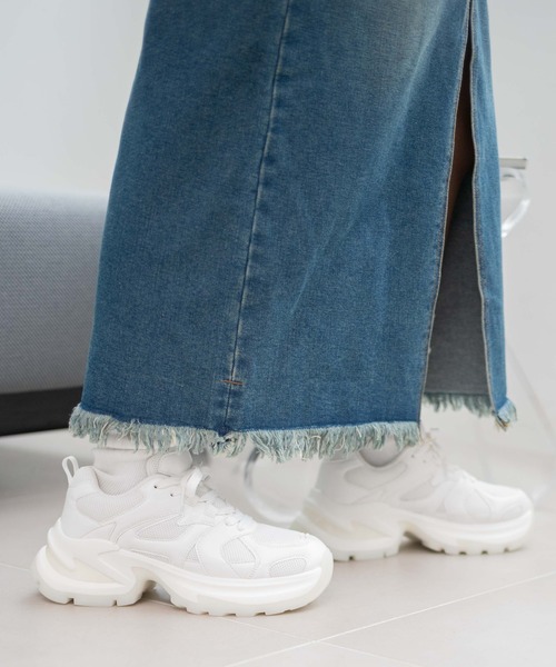 WEGO（ウィゴー）の「WEGO/PUメッシュヒールダッドスニーカー（スニーカー・レディース・ホワイト/ブラック/シルバー・SMALL/MEDIUM/LARGE）」の5枚目の写真