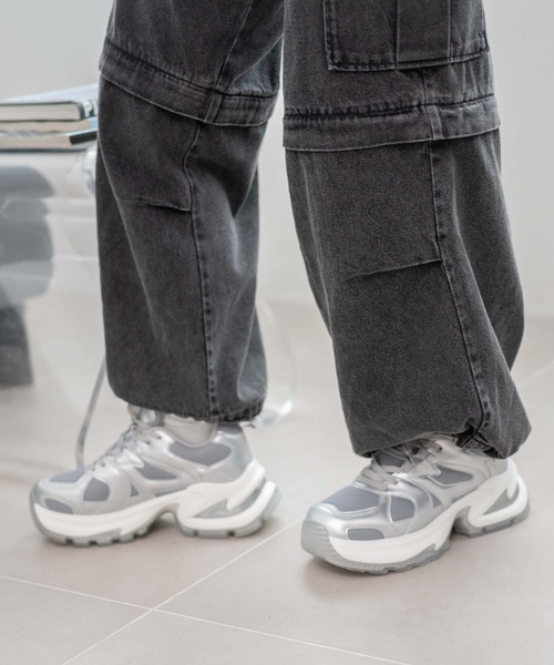 WEGO（ウィゴー）の「WEGO/PUメッシュヒールダッドスニーカー（スニーカー・レディース・ホワイト/ブラック/シルバー・SMALL/MEDIUM/LARGE）」の18枚目の写真