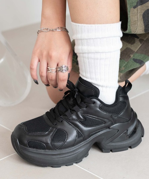 WEGO（ウィゴー）の「WEGO/PUメッシュヒールダッドスニーカー（スニーカー・レディース・ホワイト/ブラック/シルバー・SMALL/MEDIUM/LARGE）」の11枚目の写真