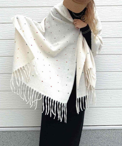 Q（キュー）の「カラフルドットストール（ストール/ショール・レディース・アイボリー/ブラック・ONE SIZE）」の2枚目の写真