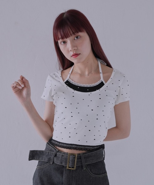 セール】【 cunii 】 リボンキャミ付きトップス（Tシャツ/カットソー
