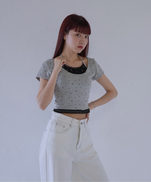 Uenui(ウニュイ)の「【 cunii 】 リボンキャミ付きトップス(Tシャツ/カットソー・レディース・ホワイト/レッド/ブラック/グレー・FREE)」の6枚目の写真