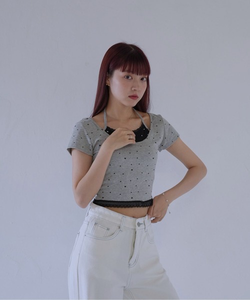 Uenui(ウニュイ)の「【 cunii 】 リボンキャミ付きトップス(Tシャツ/カットソー・レディース・ホワイト/レッド/ブラック/グレー・FREE)」の8枚目の写真