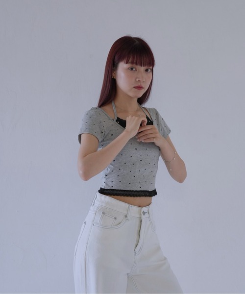 Uenui(ウニュイ)の「【 cunii 】 リボンキャミ付きトップス(Tシャツ/カットソー・レディース・ホワイト/レッド/ブラック/グレー・FREE)」の9枚目の写真