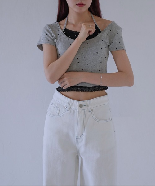 Uenui(ウニュイ)の「【 cunii 】 リボンキャミ付きトップス(Tシャツ/カットソー・レディース・ホワイト/レッド/ブラック/グレー・FREE)」の10枚目の写真