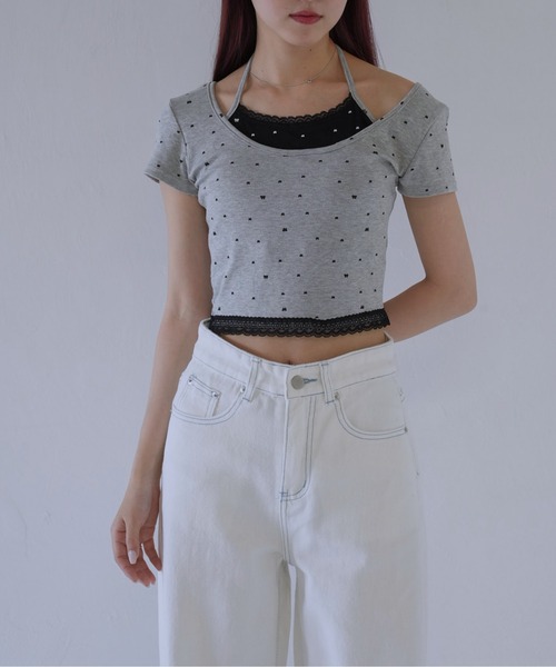 Uenui(ウニュイ)の「【 cunii 】 リボンキャミ付きトップス(Tシャツ/カットソー・レディース・ホワイト/レッド/ブラック/グレー・FREE)」の11枚目の写真