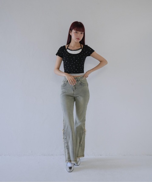 Uenui(ウニュイ)の「【 cunii 】 リボンキャミ付きトップス(Tシャツ/カットソー・レディース・ホワイト/レッド/ブラック/グレー・FREE)」の12枚目の写真