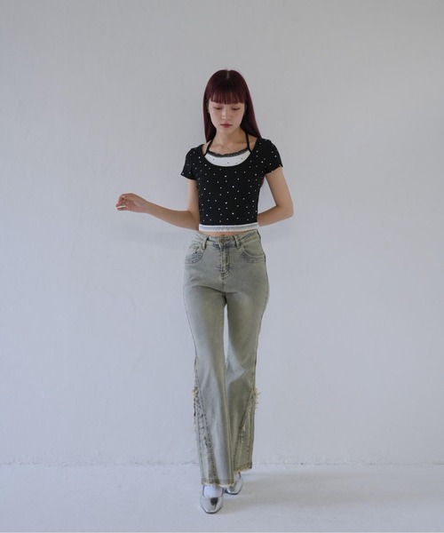 Uenui(ウニュイ)の「【 cunii 】 リボンキャミ付きトップス(Tシャツ/カットソー・レディース・ホワイト/レッド/ブラック/グレー・FREE)」の13枚目の写真