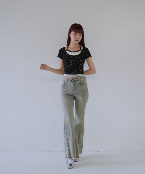 Uenui(ウニュイ)の「【 cunii 】 リボンキャミ付きトップス(Tシャツ/カットソー・レディース・ホワイト/レッド/ブラック/グレー・FREE)」の14枚目の写真