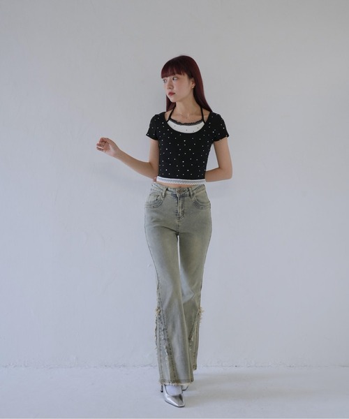 Uenui(ウニュイ)の「【 cunii 】 リボンキャミ付きトップス(Tシャツ/カットソー・レディース・ホワイト/レッド/ブラック/グレー・FREE)」の15枚目の写真
