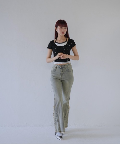 Uenui(ウニュイ)の「【 cunii 】 リボンキャミ付きトップス(Tシャツ/カットソー・レディース・ホワイト/レッド/ブラック/グレー・FREE)」の16枚目の写真