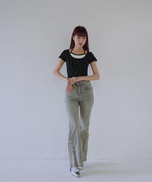 Uenui(ウニュイ)の「【 cunii 】 リボンキャミ付きトップス(Tシャツ/カットソー・レディース・ホワイト/レッド/ブラック/グレー・FREE)」の18枚目の写真