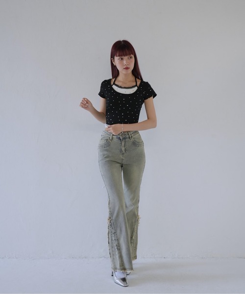Uenui(ウニュイ)の「【 cunii 】 リボンキャミ付きトップス(Tシャツ/カットソー・レディース・ホワイト/レッド/ブラック/グレー・FREE)」の20枚目の写真