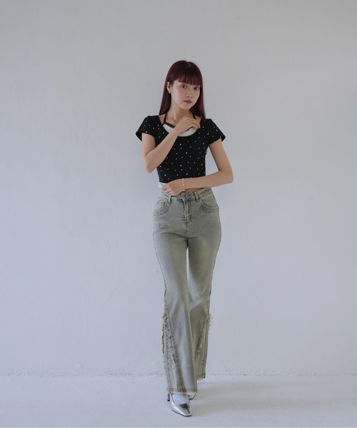 Uenui(ウニュイ)の「【 cunii 】 リボンキャミ付きトップス(Tシャツ/カットソー・レディース・ホワイト/レッド/ブラック/グレー・FREE)」の21枚目の写真