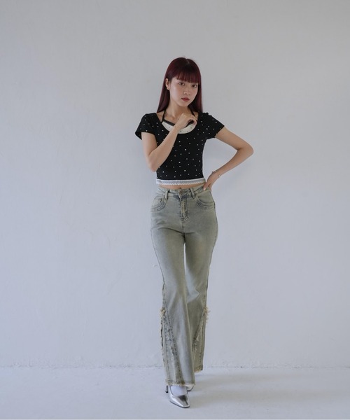 Uenui(ウニュイ)の「【 cunii 】 リボンキャミ付きトップス(Tシャツ/カットソー・レディース・ホワイト/レッド/ブラック/グレー・FREE)」の22枚目の写真