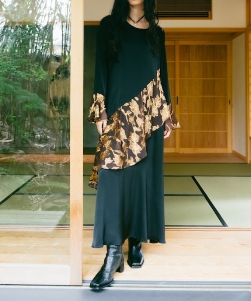 ワンピース sahara / Sheer Jacquard Docking Dress Sheer Jacquard Docking Dress｜シアージャガードドレス – MARTE