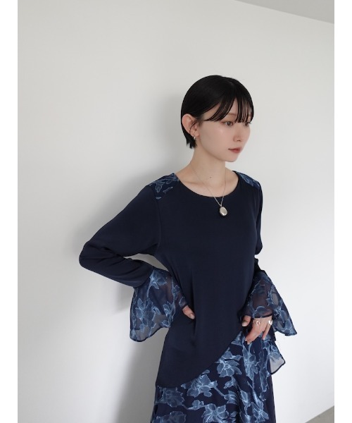 Sheer Jacquard Flare Docking Dress（ワンピース）｜sahara