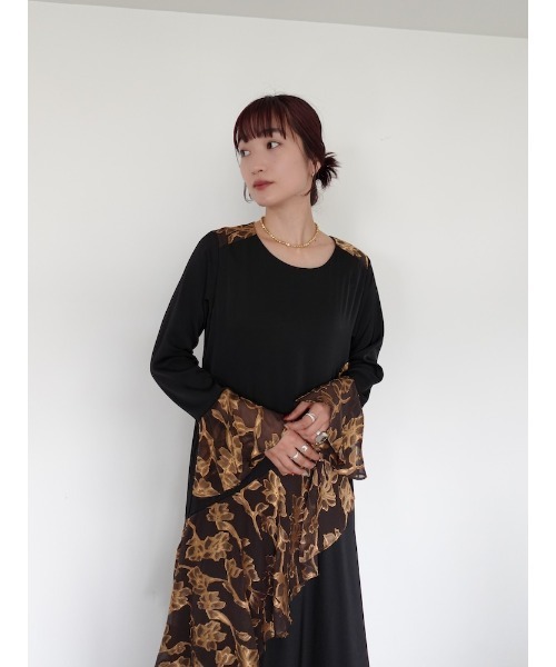 sahara(サハラ)の「Sheer Jacquard Flare Docking Dress(ワンピース・レディース・ブラック/ライトブルー/ネイビー・FREE)」の8枚目の写真