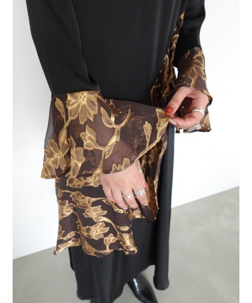 sahara(サハラ)の「Sheer Jacquard Flare Docking Dress(ワンピース・レディース・ブラック/ライトブルー/ネイビー・FREE)」の9枚目の写真