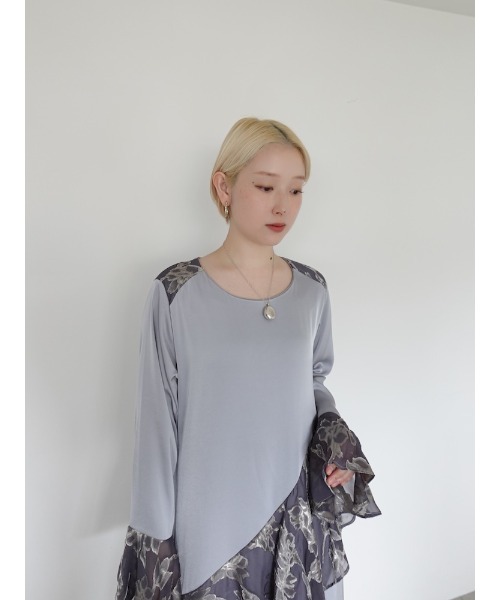 sahara(サハラ)の「Sheer Jacquard Flare Docking Dress(ワンピース・レディース・ブラック/ライトブルー/ネイビー・FREE)」の22枚目の写真