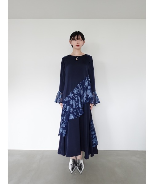Sheer Jacquard Flare Docking Dress（ワンピース）｜sahara（サハラ