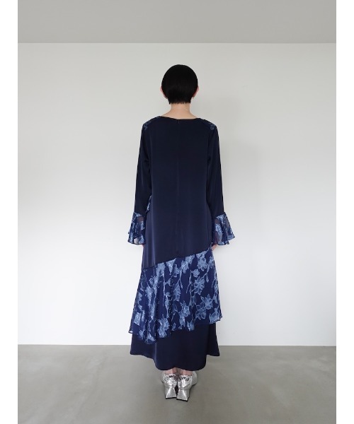 Sheer Jacquard Flare Docking Dress（ワンピース）｜sahara