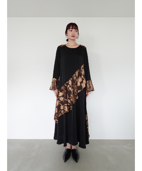 ワンピース sahara / Sheer Jacquard Docking Dress Sheer Jacquard Flare Docking Dress（ワンピース）｜sahara