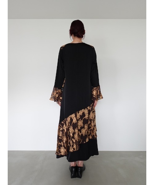 sahara(サハラ)の「Sheer Jacquard Flare Docking Dress(ワンピース・レディース・ブラック/ライトブルー/ネイビー・FREE)」の12枚目の写真