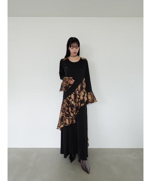 Sheer Jacquard Flare Docking Dress（ワンピース）｜sahara