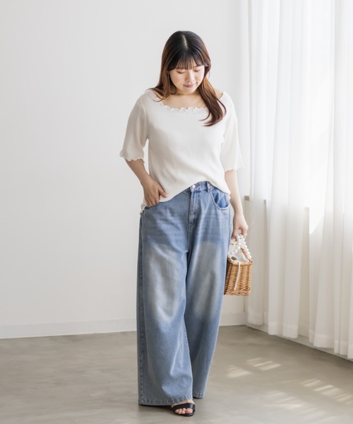 CLETTE（クレット）の「メローリブニット（ニット/セーター・レディース・ブラック/グレイッシュベージュ/オフホワイト・4L/3L/LL）」の6枚目の写真