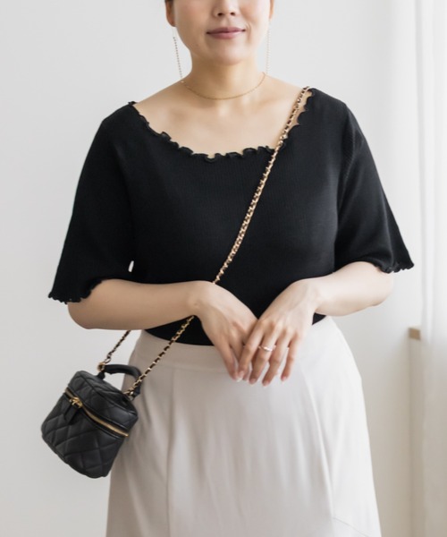 CLETTE（クレット）の「メローリブニット（ニット/セーター・レディース・ブラック/グレイッシュベージュ/オフホワイト・4L/3L/LL）」の10枚目の写真