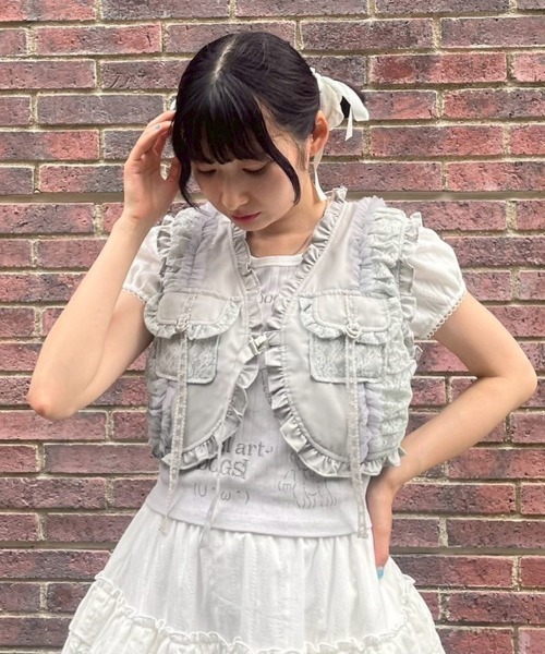 LACE FRILL POCKET ベスト（ベスト）｜Candy Stripper