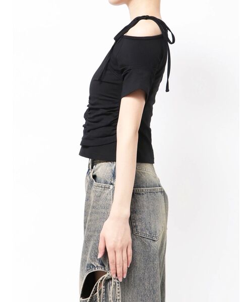 EMODA(エモダ)の「アシンメトリーギャザーレイヤートップ(Tシャツ/カットソー・レディース・レッド/ホワイト/グレー/ブラック・FREE)」の6枚目の写真