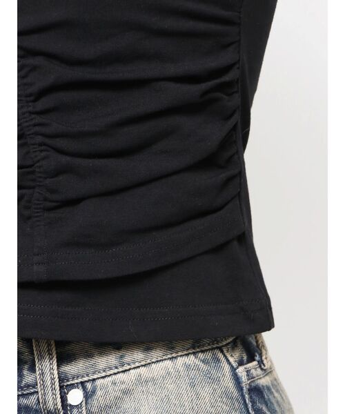 EMODA（エモダ）の「アシンメトリーギャザーレイヤートップ（Tシャツ/カットソー・レディース・レッド/ホワイト/グレー/ブラック・FREE）」の11枚目の写真