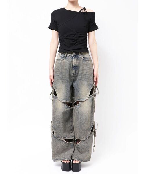 EMODA（エモダ）の「アシンメトリーギャザーレイヤートップ（Tシャツ/カットソー・レディース・レッド/ホワイト/グレー/ブラック・FREE）」の9枚目の写真