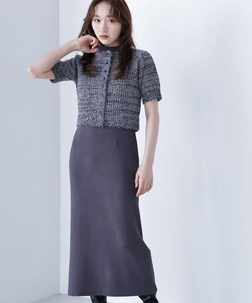 NATURAL BEAUTY BASIC（ナチュラルビューティーベーシック）の「◇フィルムラメカーデセットニットワンピース（ワンピース・レディース・ブラック系その他/グレー系その他/ブラウン系その他・MEDIUM/P/S）」の3枚目の写真
