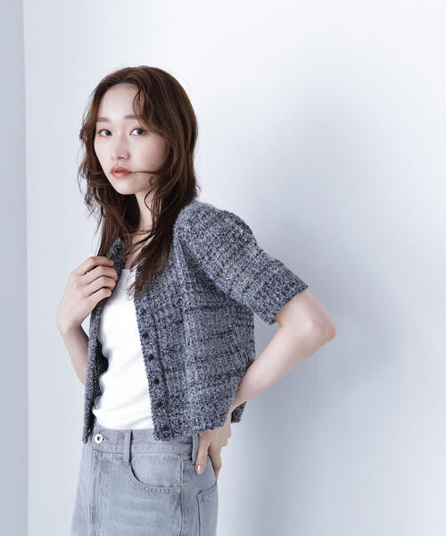 NATURAL BEAUTY BASIC（ナチュラルビューティーベーシック）の「◇フィルムラメカーデセットニットワンピース（ワンピース・レディース・ブラック系その他/グレー系その他/ブラウン系その他・MEDIUM/P/S）」の6枚目の写真