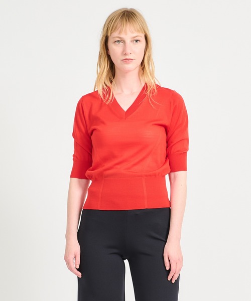 ESTNATION（エストネーション）の「ESTNATION / ウォッシャブルウール Vネック ニット（ニット/セーター・レディース・ネイビー/レッド/キャメル・FREE）」の3枚目の写真