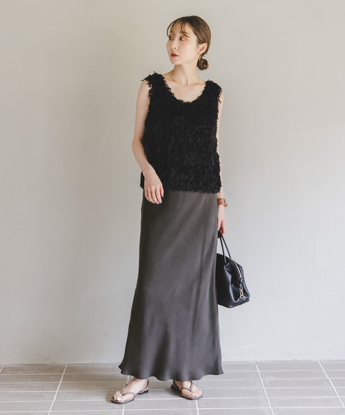 Noble（ノーブル）の「《追加3》キュプラナローAラインスカート（スカート・レディース・ライトグレー/ホワイト/チャコールグレー・FREE）」の12枚目の写真