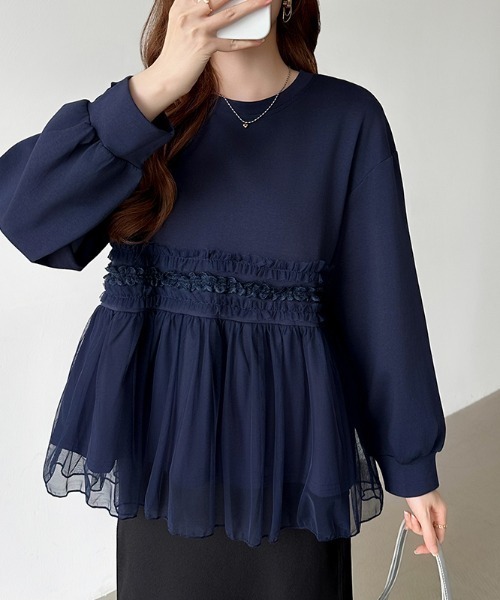 セール】チュールドッキング ペプラムトップス ダンボール スウェット