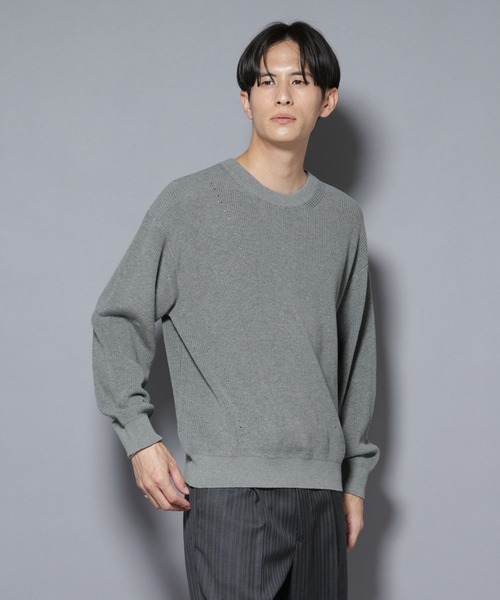 NANO universe【新品】ニット セーター クルーネック テラコッタ L ナノ・ユニバース] 「毛玉レス ニット」 ファインゲージ クルーネック