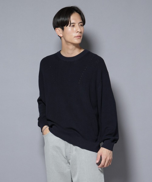 セール】マーセライズコットン 畦クルーネックニット（ニット/セーター