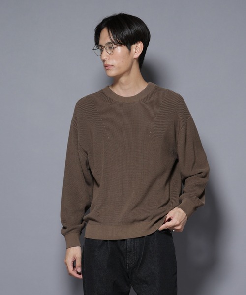 セール】マーセライズコットン 畦クルーネックニット（ニット/セーター