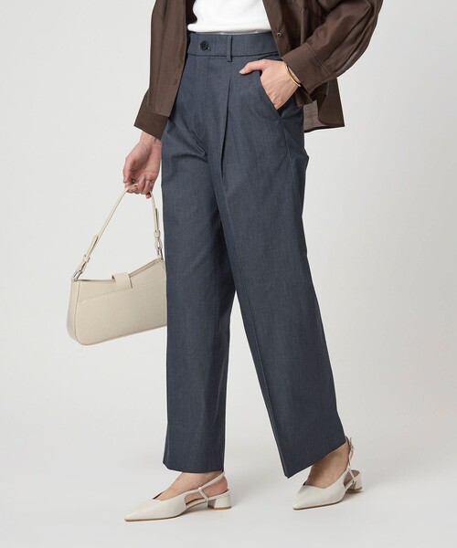 green label relaxing（グリーンレーベルリラクシング）の「［size SHORT/TALLあり］キチントボトムス カバー ワイド パンツ シャンブレー（スラックス・レディース・その他1・SHORT/36/TALL/38/40）」の3枚目の写真