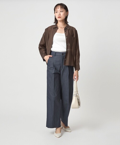 green label relaxing（グリーンレーベルリラクシング）の「［size SHORT/TALLあり］キチントボトムス カバー ワイド パンツ シャンブレー（スラックス・レディース・その他1・SHORT/36/TALL/38/40）」の5枚目の写真